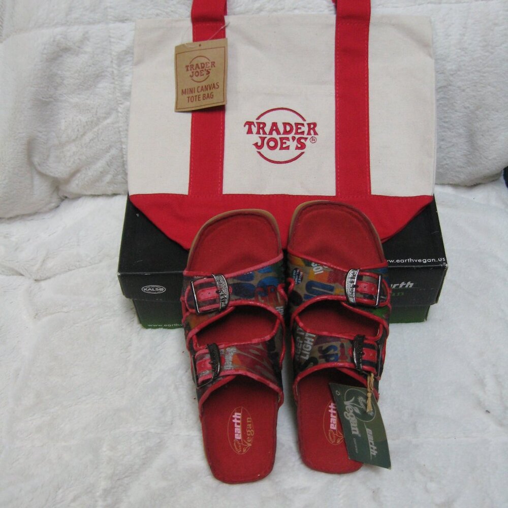 Earth Kalso Magnetism 2 VEGAN RED Optical Art 9.5 B Trader Joe's Mini Tote